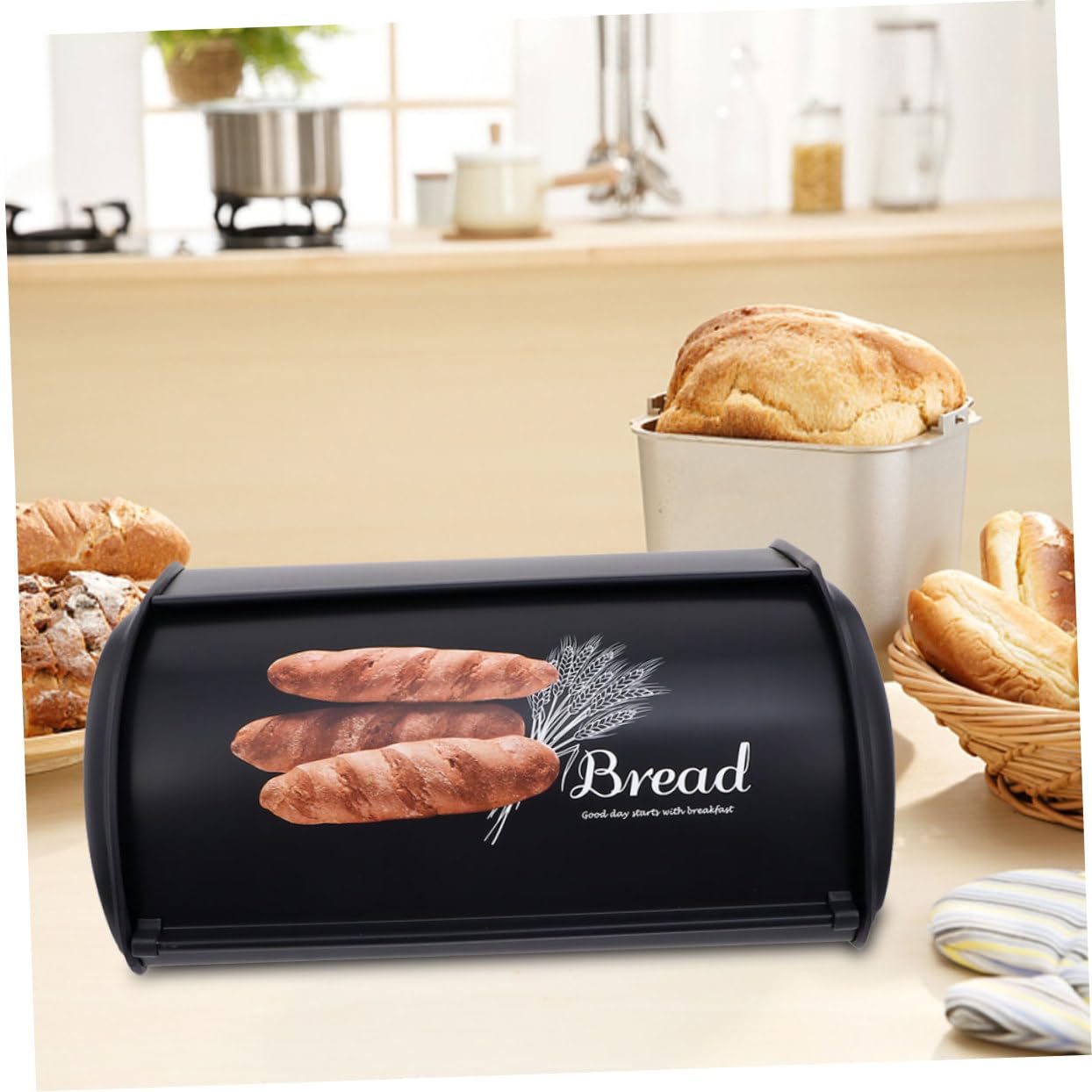 Amosfun Contenitore per Pane in Ferro Nero, Scatola da Tavolo per Cucina e Casa, Struttura Stabile e Resistente alla Compressione, Stile Creativo
