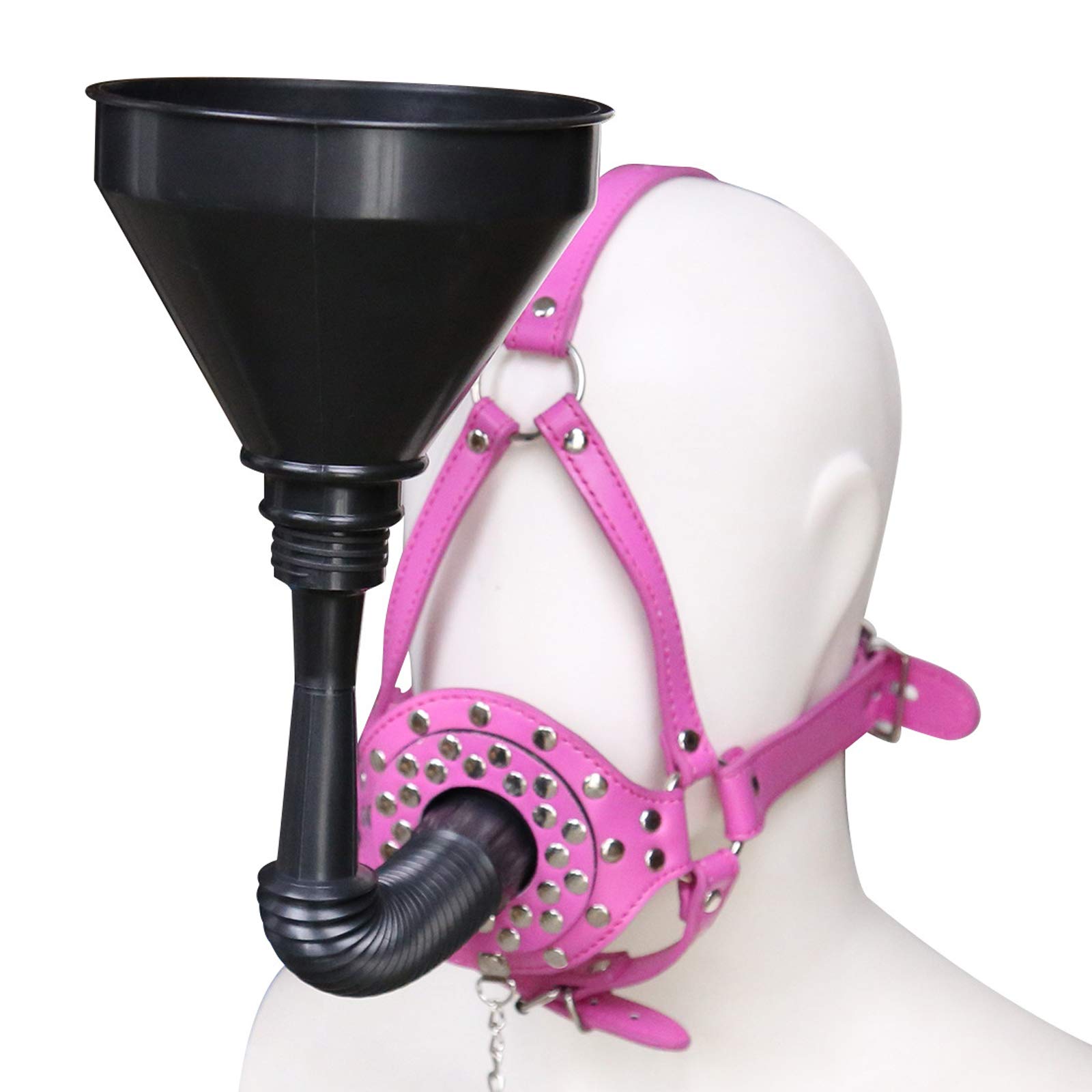 Bavaglio per Bocca con Imbuto - Schiavo del Sesso Toilette Imbuto Bocca Aperta Bavaglio Cappuccio Maschera Orinatoio Piscio Gag Silicone SM Cappuccio Gioco di Ruolo per Animali Domestici(Schwarz)