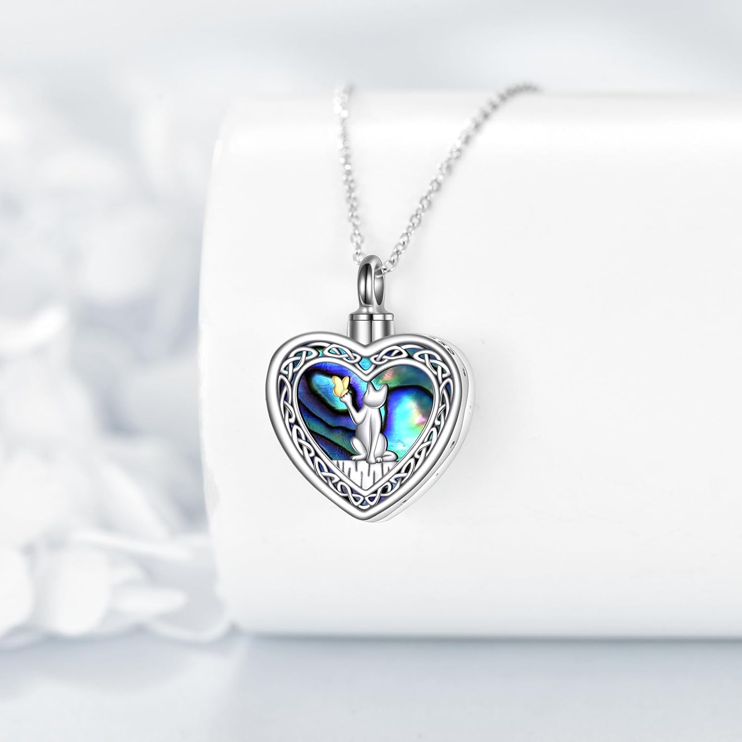 KZX Pet Urn Necklace 925 Sterling Sliver Pendant Pet Cremation Jewelry for Ashes Heart Locket Necklace for Women Men Dog Cat Lovers