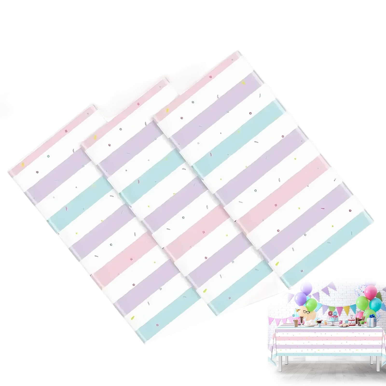 Tovaglia Compleanno Gelato, Set di 3 Tovaglie Colorate con Confetti Arcobaleno, Perfetta per Feste di Compleanno e Occasioni Speciali