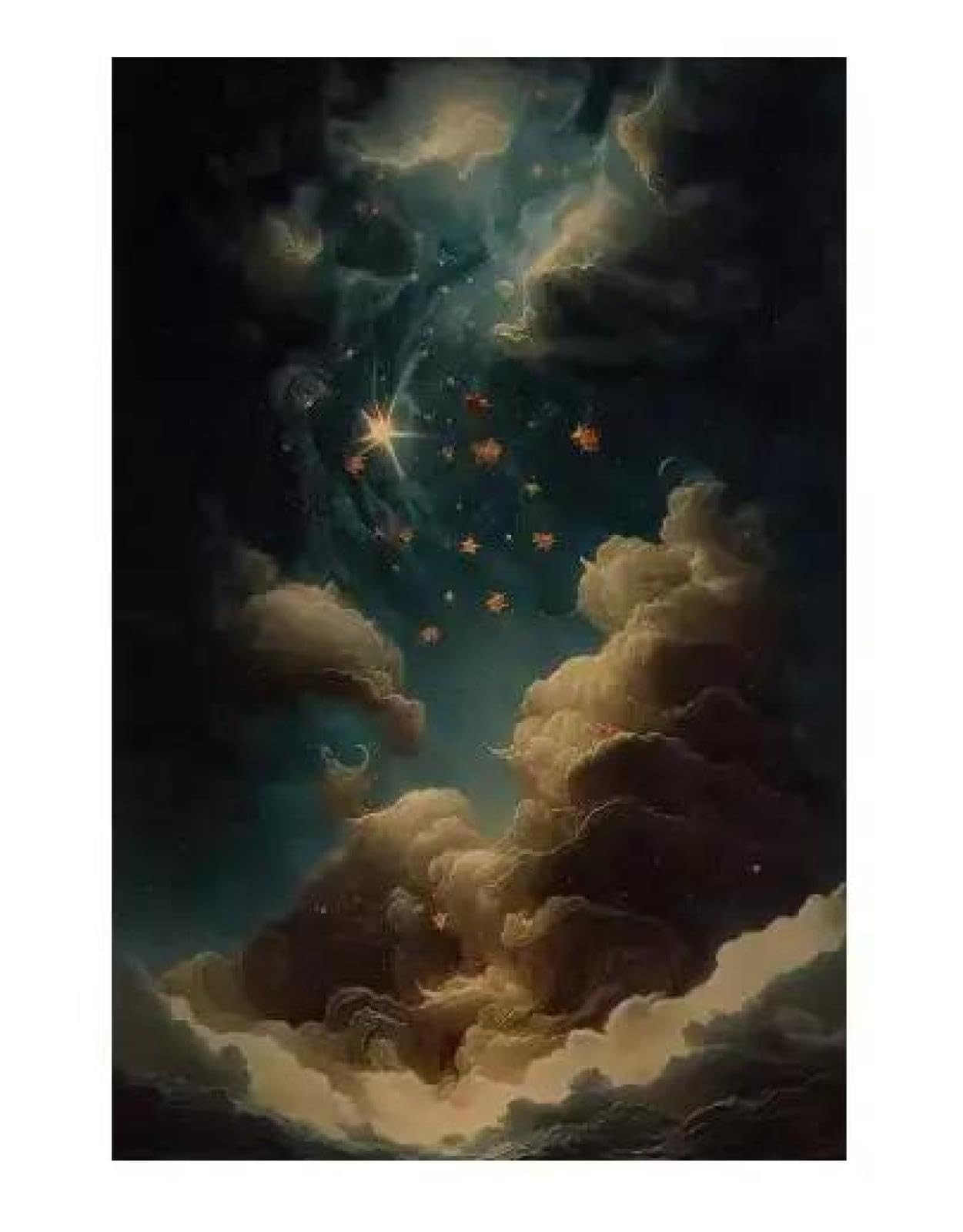 Yocheng Fantasy Artwork Room Decor Celestial Night Court Starry Village Skyline Printable Poster Night Moon Star Wall Art Poster 60x90cm No Frame