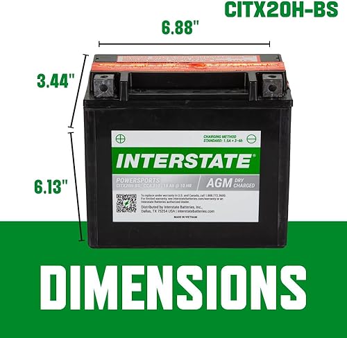 Miniatura 4 de Interstate Batteries YTX20H-BS - Batería de 12 V y 18 Ah Powersports 310CCA de alto rendimiento AGM, repuesto recargable para Arctic Cat,