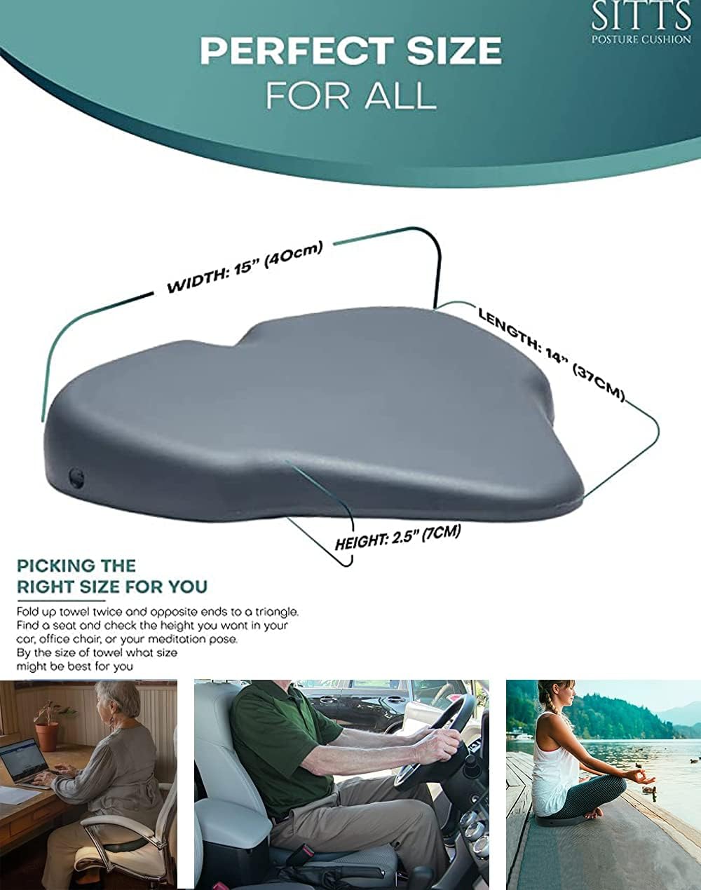 Posture Wedge Seat Cushion | Very Hard No Flex Cushion for Posture Correction | Pelvic Stability | Car | Chair seat for Office | Meditation (Hard 2.5 in) image 2