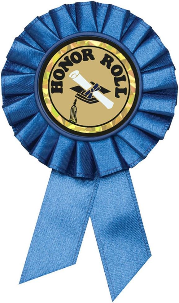 Shop Awards and Gifts 6 x 3-1/2 Inch Blue Rosette Ribbon Award with 2 Inch Mylar Insert and Card, Pack of 10, Perfect Attendance