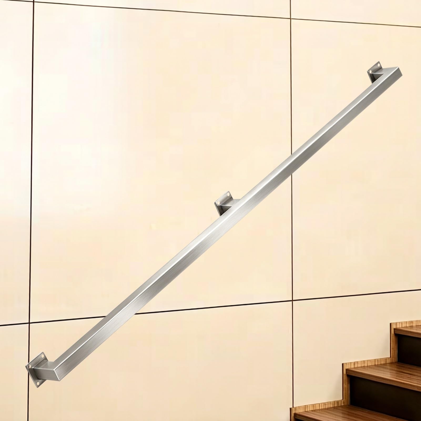 Brushed Stainless Steel Stair Handrail Silver 1m 1.5m 2m 2.5m 3m Wall Mount Non-Slip Modern Staircase Banister Rail for Indoor Outdoor Steps Complete Kit(9.2ft/280cm)