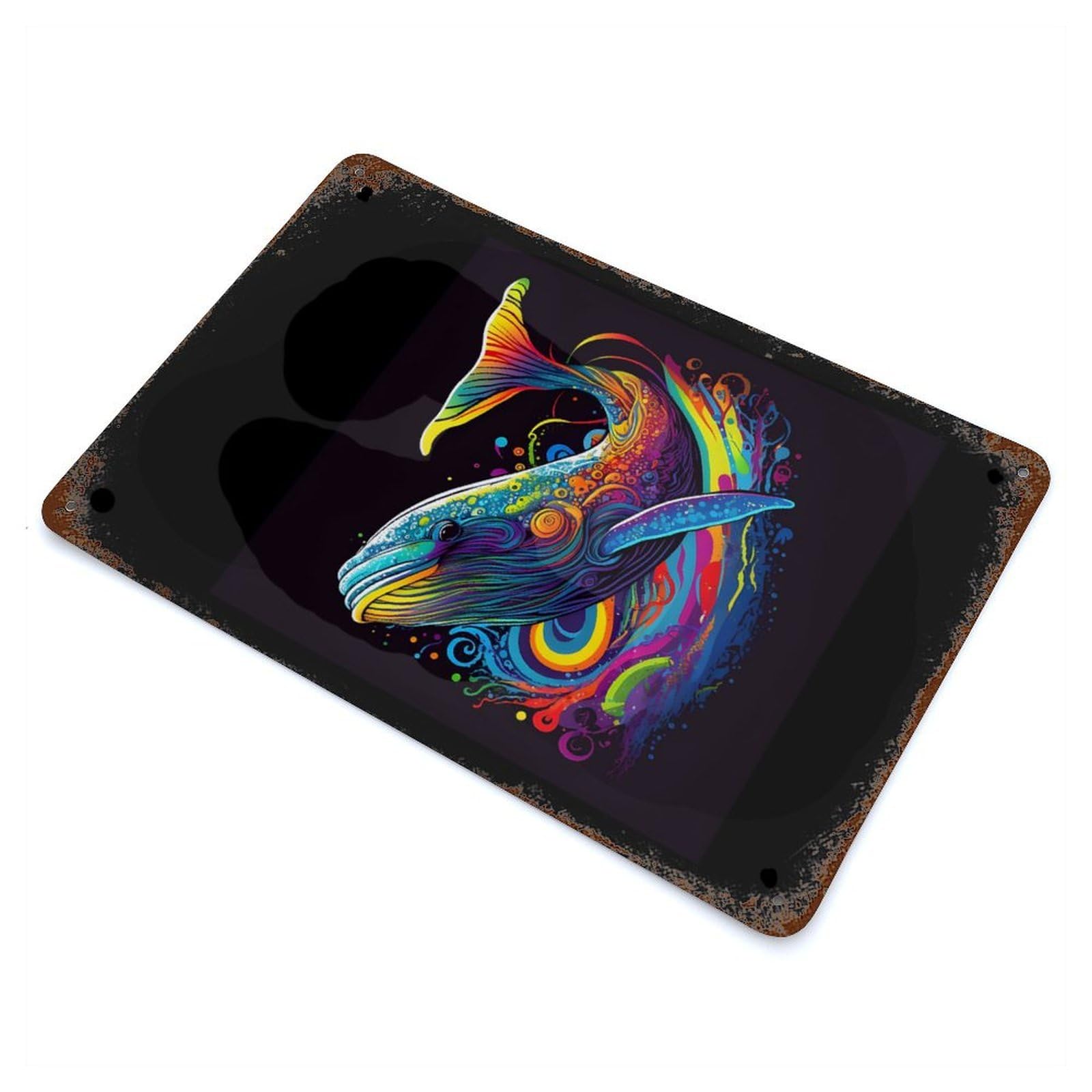 Colorful Whale 11.8"x7.9" Rustic Tin Plaque, Novelty Wall Decor for Living Room, Hallway And Home Decor