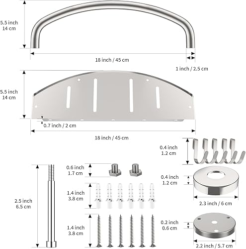 Miniatura 9 de Barra de agarre de ducha blanca con estante de almacenamiento de 18 pulgadas, barra de agarre de acero inoxidable 2 en 1, barra de equilibrio de