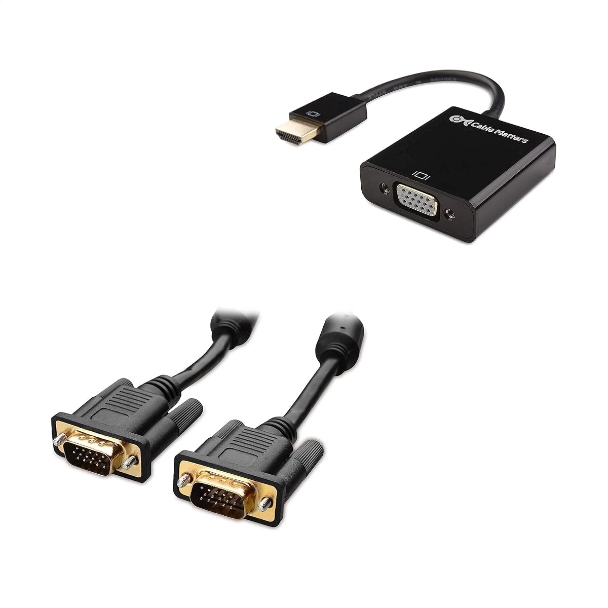 Cable Matters Adaptador HDMI a VGA (Convertidor HDMI a VGA) en Negro y Cable VGA a VGA con Ferritas