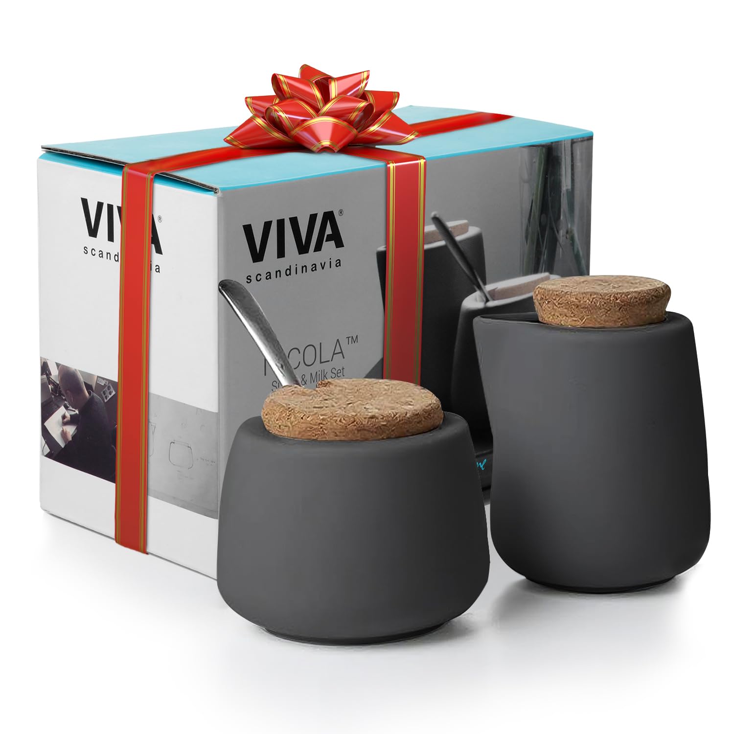 Viva Scandinavia Viva Nicola Milch- & Zuckerset – Porzellan, Korkdeckel, Metalllöffel