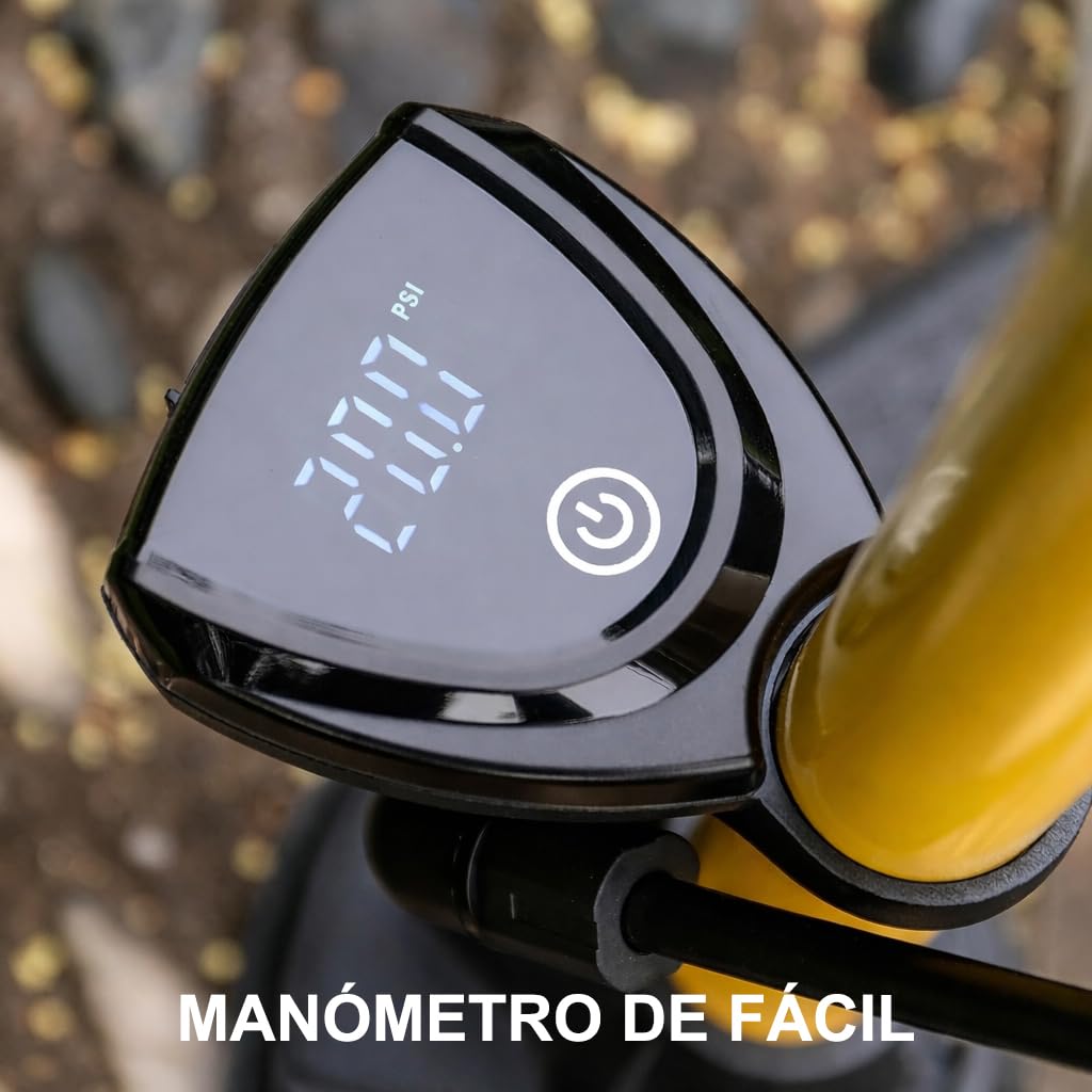 CXWXC Bomba de Bicicleta con manómetro Digital – Bomba de Aire de pie hasta 140 PSI para válvulas Presta & Schrader – Bomba de Aire portátil para Bicicleta con Gran Pantalla LCD