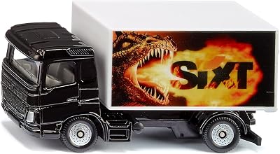 siku 1107, LKW mit Kofferaufbau Sixt, Spielzeug-LKW, Metall/Kunststoff, Schwarz/Weiß, Heckklappe zum Öffnen, Drachen-Motiv