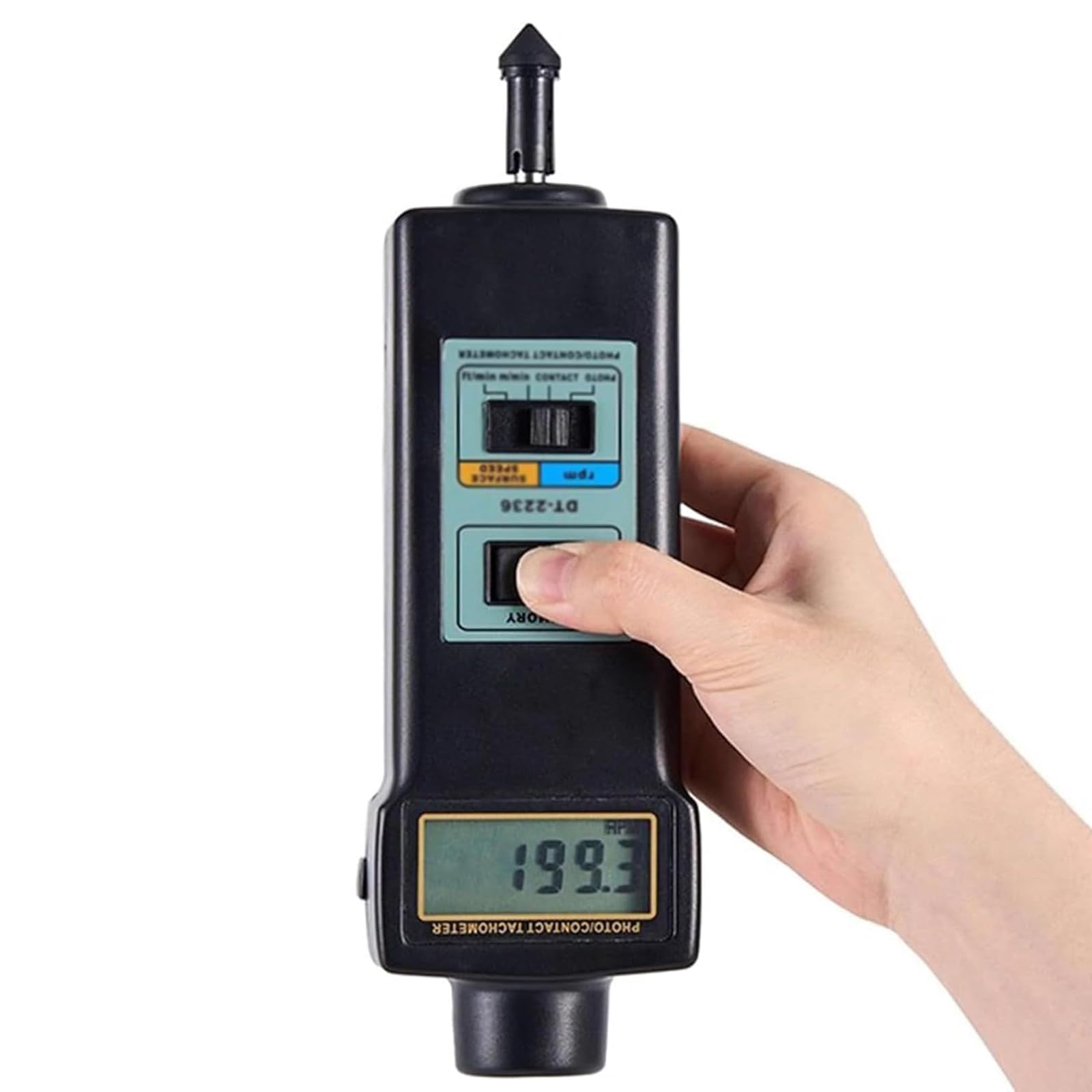 McbeAn Digital Tachometer, Handheld RPM Tester with 4 Pcs Probe, 3 Measurement Ranges(Photoelectric/Contact/Linear Velocity), for Automobiles, Paper Mills
