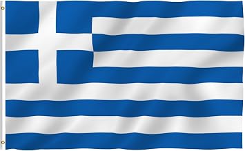 Anley Fly Breeze 3x5 Foot Greece Flag - Vivid Color and Fade proof - Canvas Header and Double Stitched - Greek National Flags Polyester with Brass Grommets 3 X 5 Ft