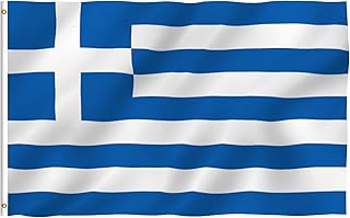 Anley Fly Breeze 3x5 Foot Greece Flag - Vivid Color and Fade proof - Canvas Header and Double Stitched - Greek National Flags Polyester with Brass Grommets 3 X 5 Ft