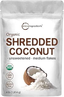 Organic Shredded Coconut Flakes, 4lbs | Raw Unsweetened Flavor, Medium Sized | Great for Baking, Smoothies, or Garnish | N...