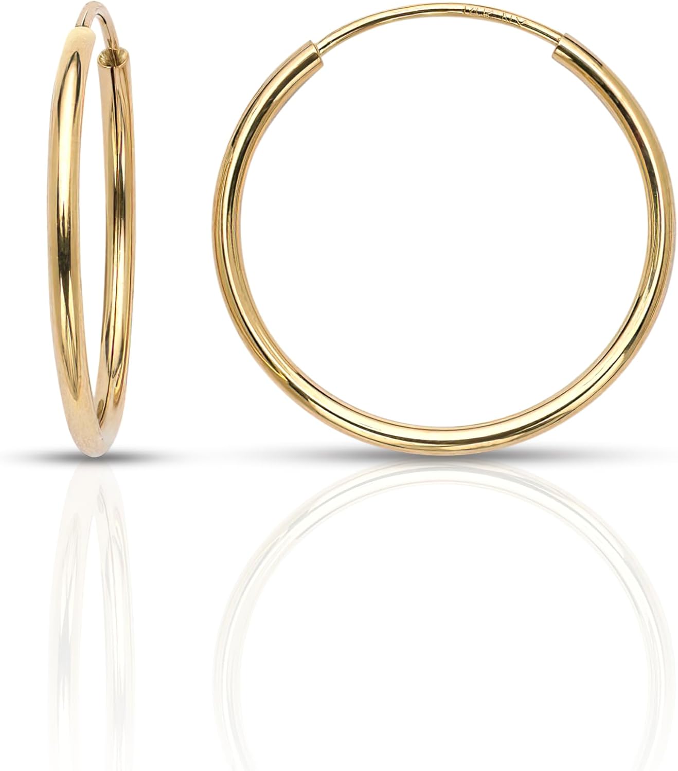 Olivia's Collection 14k Yellow Gold Mediumweight Endless Hoop Earrings (11–35mm), True 1.3mm Width, Perfect for Lobe & Upper Lobe Piercings, Unisex Design for Women, Men, and Teens