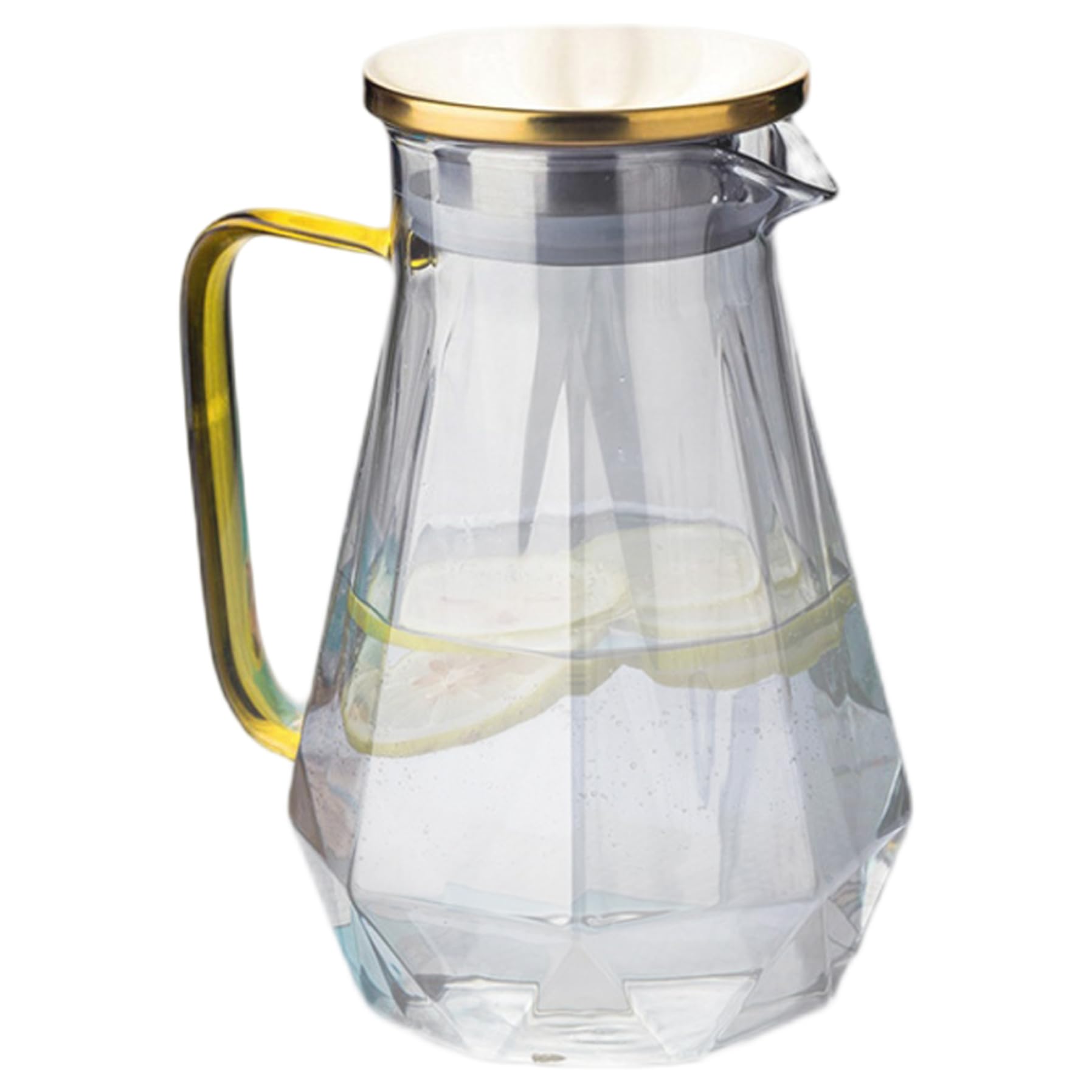 Sjfbebsy Glass Pitcher with Lid, 2L Modern Diamond Glass Water Bottle with Spout & Handle, Cold/Heat Resistant Juice Jug for Hot Cold Water Drink Tea - Juice Jug