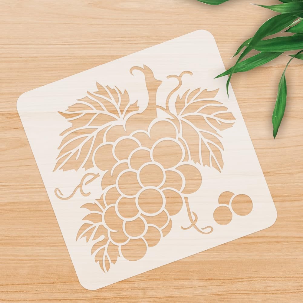 DOODLREAM Grape Fruit Craft Stencil for Drawing 30 x 30cm Reusable Plastic Grape Stencils for Painting on Wood Wall Fabric Furniture DIY Home Decor Craft Stencil - Image 4
