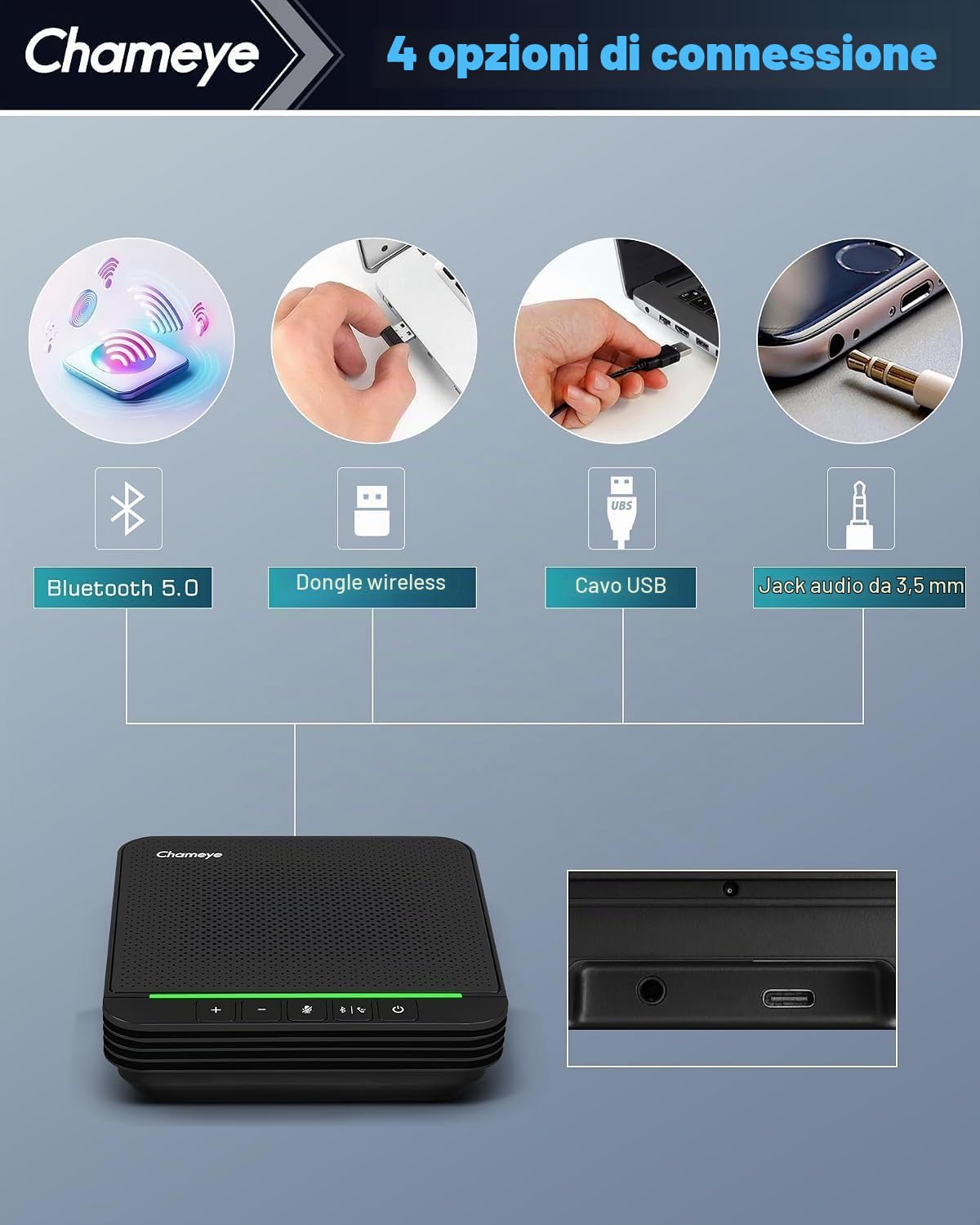 Chameye Set di 4K PTZ telecamera per conferenze con Microfono per conferenza Bluetooth, Zoom 20x, tracciamento automatico AI, USB 3.0, HDMI, telecamera per videoconferenze PTZ per Teams, Zoom (CB201)