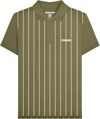 Lambretta Mens Pinstripe Short Sleeve Contrast Collar Polo Shirt - 4XL Khaki/White