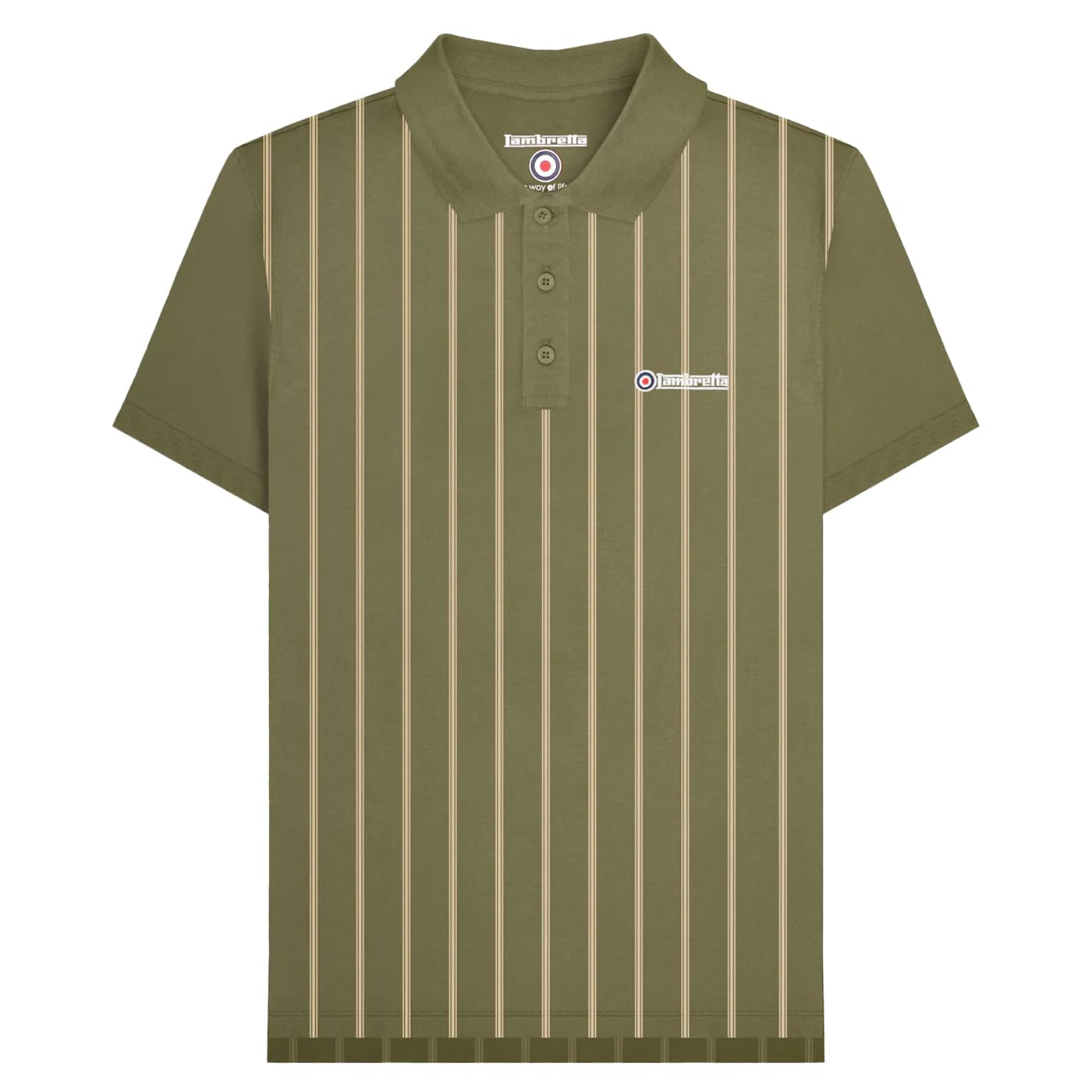 Lambretta Mens Pinstripe Short Sleeve Contrast Collar Polo Shirt - Khaki - 4XL