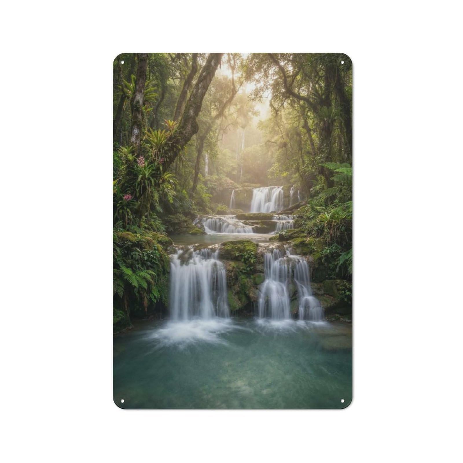 Junmoney Style-10 Lush Rainforest Waterfall Vintage Tin Sign 30X20cm For Home Bar Wall, For Collectors Of Vintage Metal Wall Decor