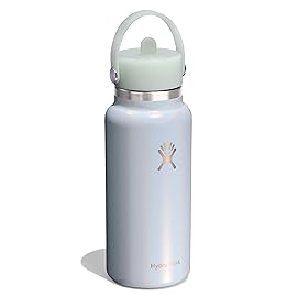 Hydro Flask Water Bottle - Insulated Stainless Steel - Wide Mouth Flex Straw Lid, Non-Spill, Leakproof and Refillable in 32 Oz Glimmer Blue