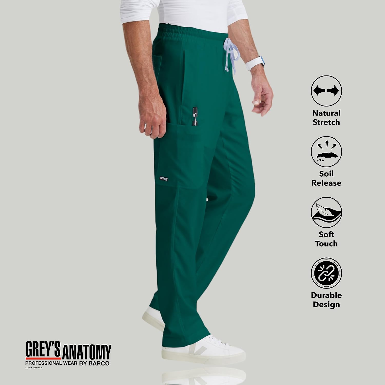 BARCO Grey's Anatomy Scrubs - Evan Scrub Pant for Men, Elastic Waist With Zip Fly, Straight Leg Men's Scrub Pant