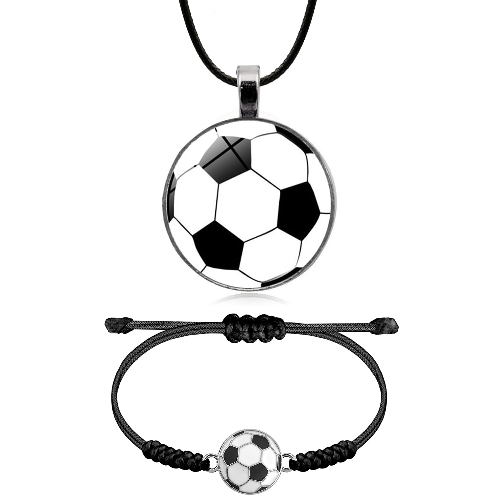 Bracciale da calcio e collana da calcio Set, regali di calcio intrecciati regolabili per ragazze tifosi di calcio