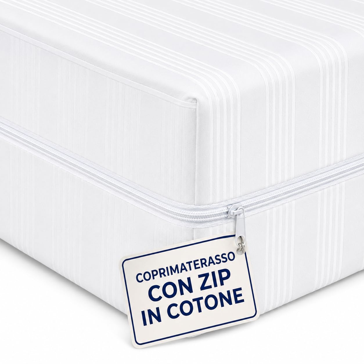 Coprimaterasso con Cerniera in Cotone Fasciato, Fodera Materasso a Sacco con Zip, Protezione Integrale Anti-Acaro, Resistente e Durevole (Singolo)