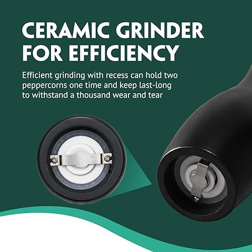 Miniatura 4 de KucheCraft Molinillo de pimienta de madera recargable, molinillo de pimienta de madera de haya de alta calidad con molinillo de cerámica ajustable,