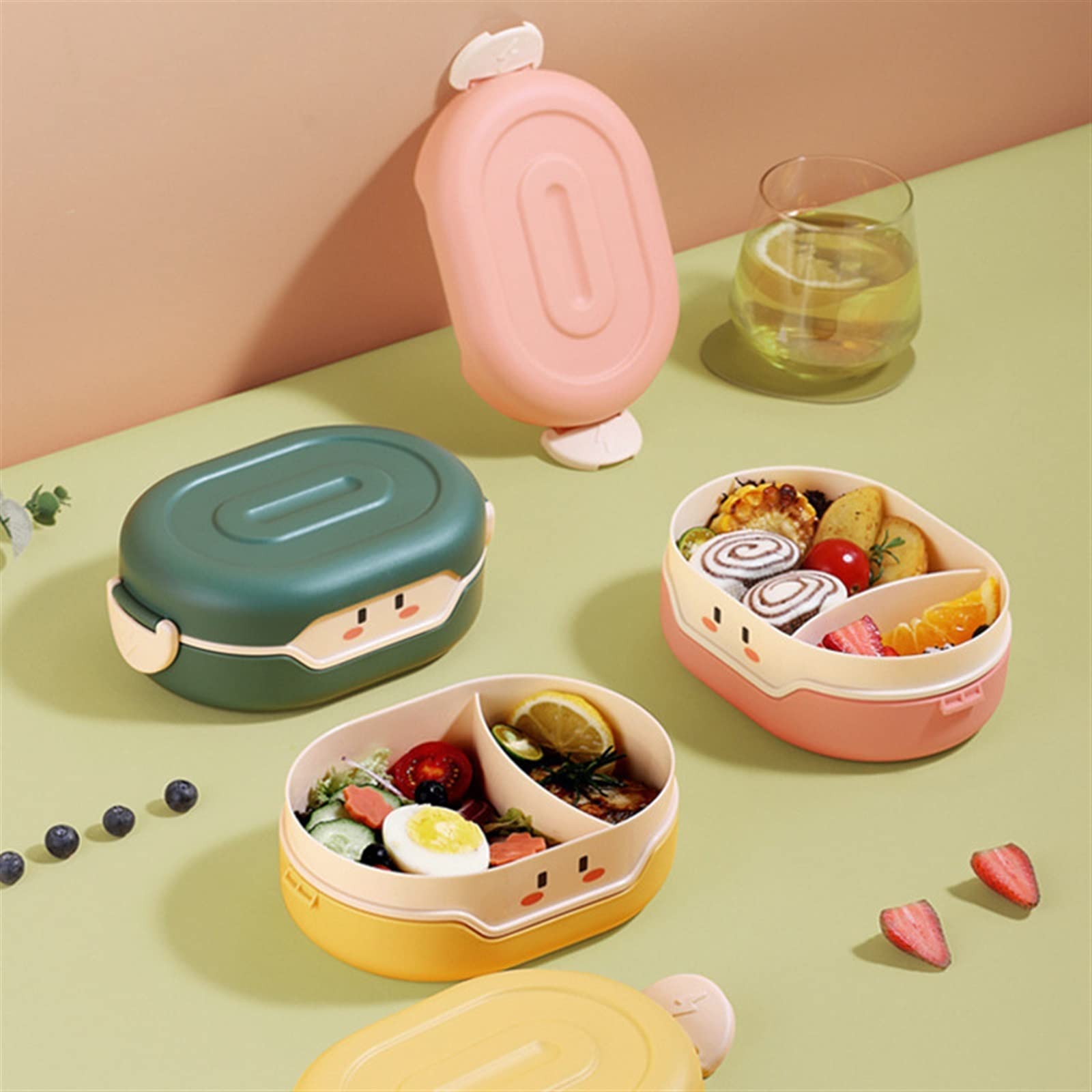 Uroczy lunchbox Bento Kawaii dla dzieci w wieku szkolnym, w stylu japońskim, dla dzieci w wieku przedszkolnym, chleb, pudełka na lunch(Green)