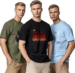 Nobero 100% Cotton Tshirts for Men Combo Pack of 3 | Regular Fit | Printed | Round Neck Half Sleeve Price In India