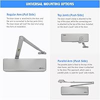 Vista 6 de Nuk3y 4400 Series - Cierrapuertas de hierro fundido grado 1, multimontaje, tamaño ajustable 1-6, cumple con ADA, certificación UL (aluminio)