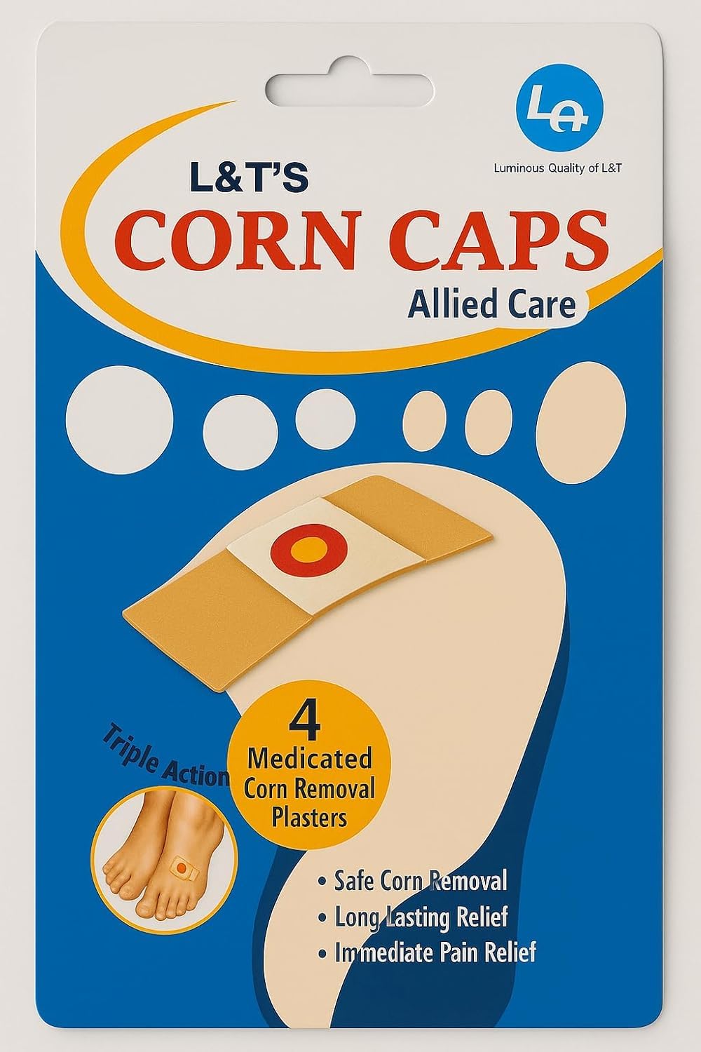 Corn Caps – Pack of 20 Medicated Corn Removal Pads | Triple Action Pain Relief | Safe & Effective Corn Treatment with Cushioned Comfort Strips
