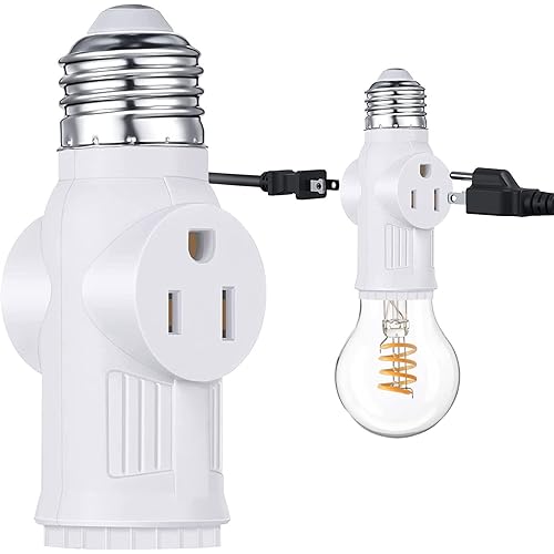 3 Prong Light Bulb Outlet Socket Plug Adapter, Polarized White Light Bulb Socket Converter, E26/E27 Lamp Bulbs to 2/3 Prong Plug Socket Splitter for Porch Porch CCTV Camera Indoor Outdoor