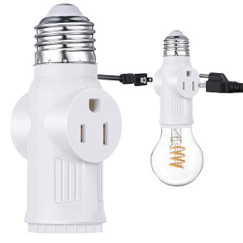 3 Prong Light Bulb Outlet Socket Plug Adapter, Polarized White Light Bulb Socket Converter, E26/E27 Lamp Bulbs to 2/3 Prong Plug Socket Splitter for Porch CCTV Camera Indoor Outdoor