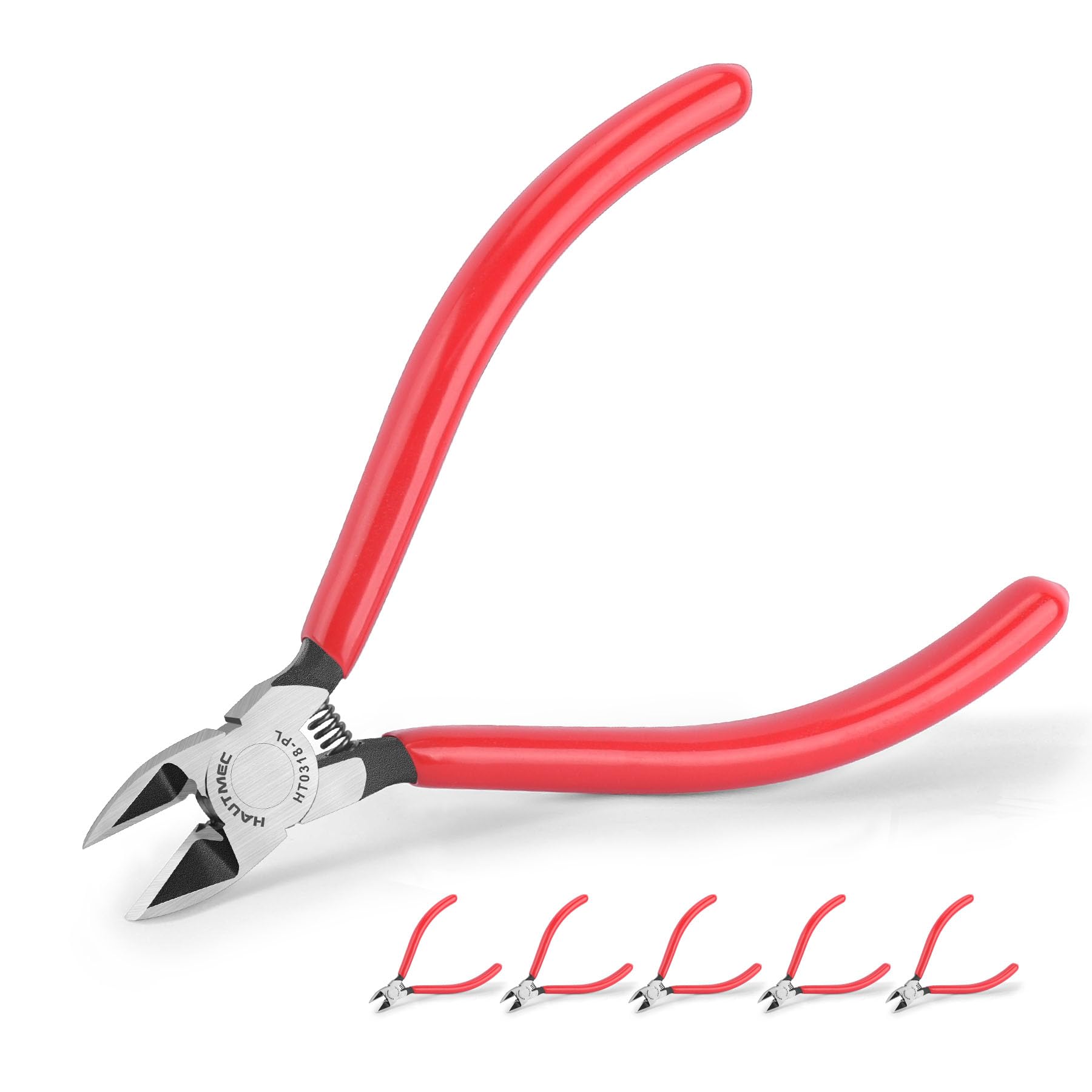 HAUTMEC 6" Flush Cutters Ultra Sharp Flush Cut Pliers 5PCS Small Wire Cutters for Crafting, Spring Loaded and Non-slip Grip Wire Snips for Plastic, Jewelry Marking, Artificial Flowers, HT0318-5PC