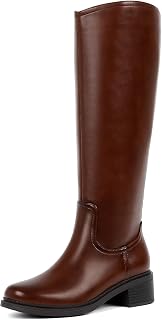 Knee High Boots for Women Side Zipper Chunky Block Heels Boots | Casual Tall boots for Women with Faux Leather, Comfortable Riding Boots Versatile Style for Spring and Winter Outfits
