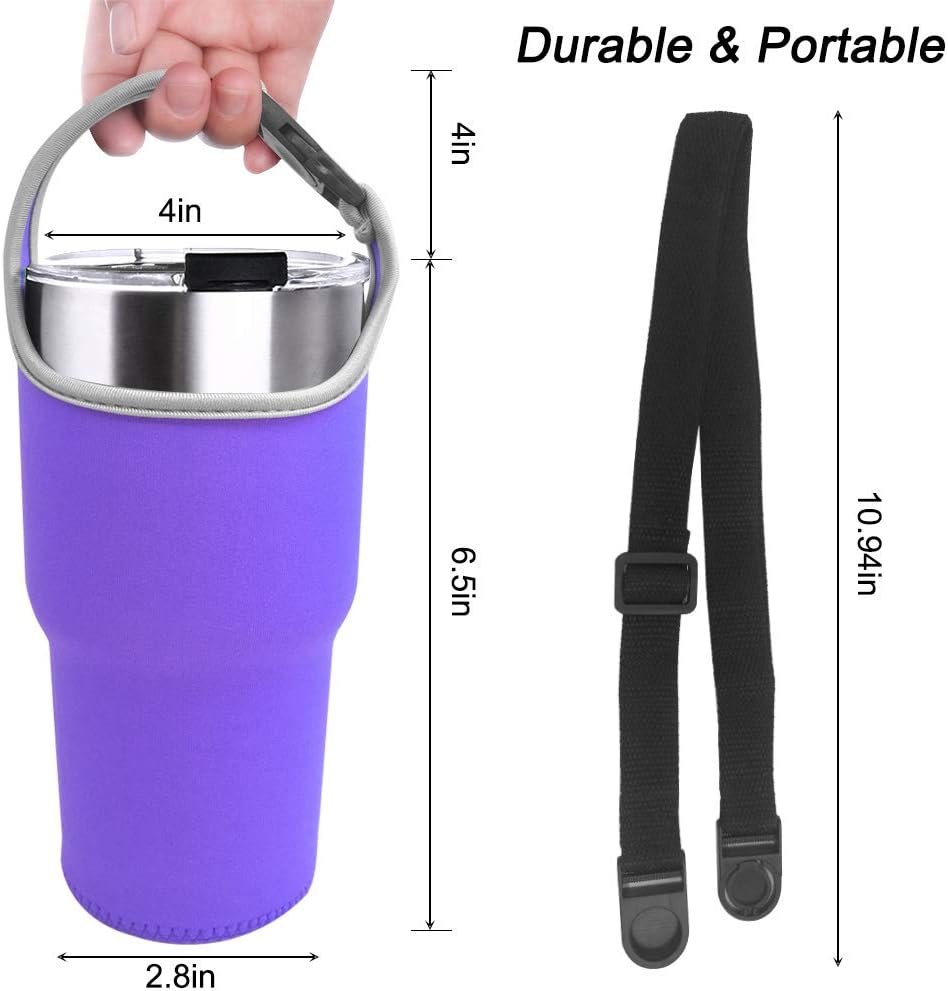 Exclusive Discount 🔥 3 Pack Tumbler Carrier Holder Pouch for All 30oz Stainless Steel Travel Insulated Coffee Mug,Sonku Neoprene Sleeve with Carrying Handle,Fit for YETI Rambler Ozark Trail Rtic and More-Red,Rosey,Purple