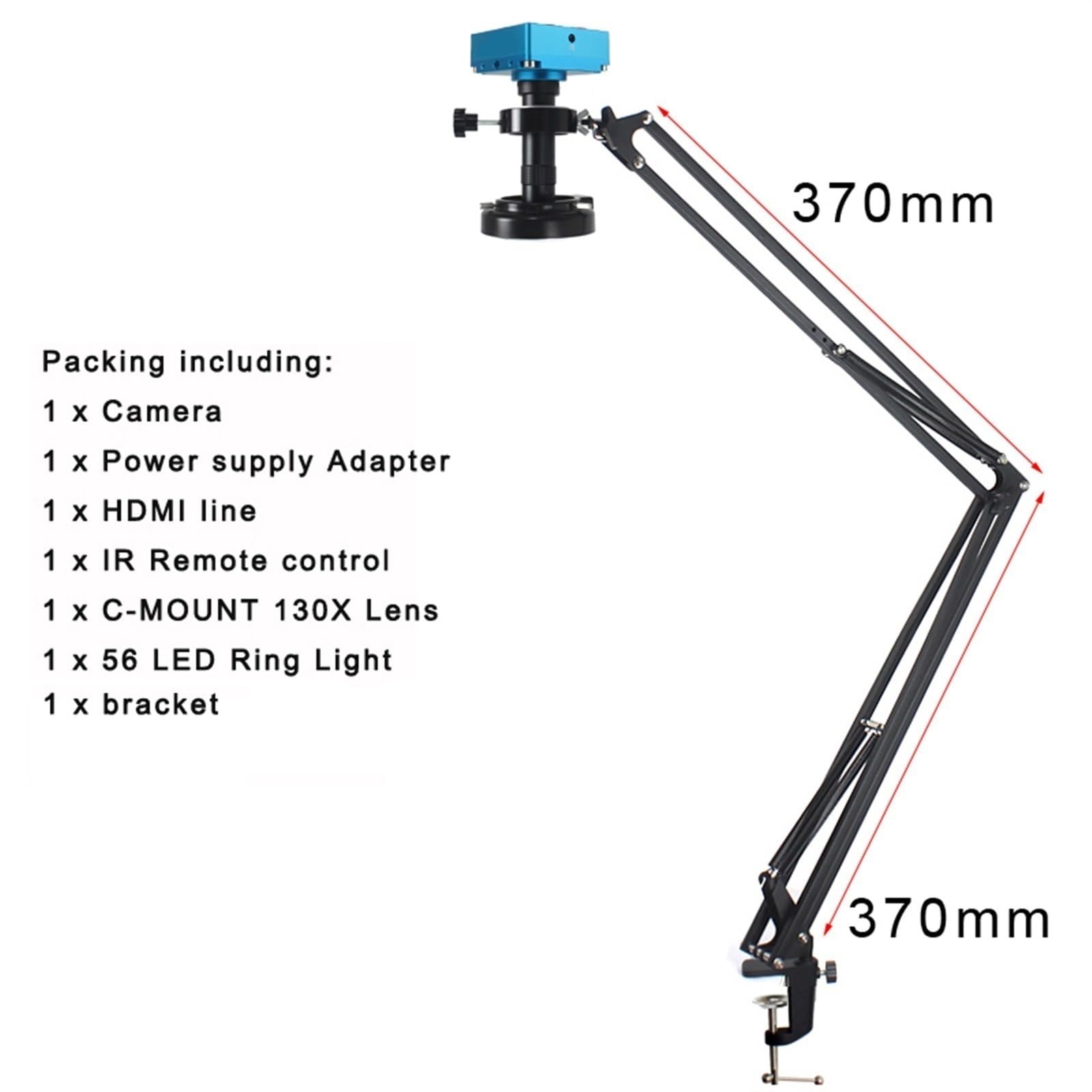 Microscopio Digitale Industriale da 48 MP 4K 1080P Hdmi USB con Zoom 130X, Obiettivo con Attacco Ce Supporto A Sbalzo per Riparazioni E Saldature.,37CM-camera-02