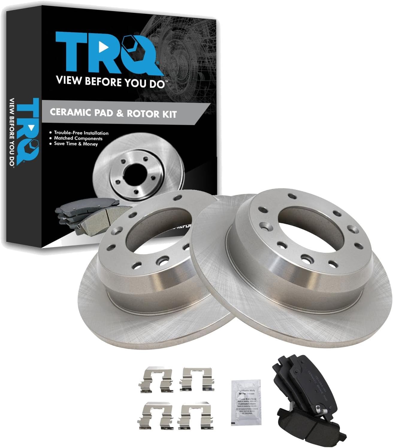 TRQ Rear Brake Pad and Rotor Set Ceramic Rotors Compatible with 2007-2008 Hyundai Entourage 2007-2012 Kia Sedona