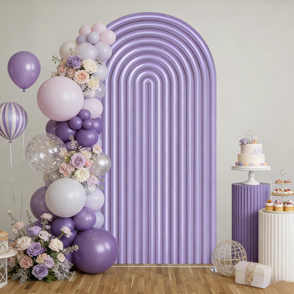 FiVan Rainbow Arch Pattern Backdrop Cover, Stylish Groove Design, for Birthday Baby Shower Bridal Shower Wedding Party Decoration, Stretchy Spandex (