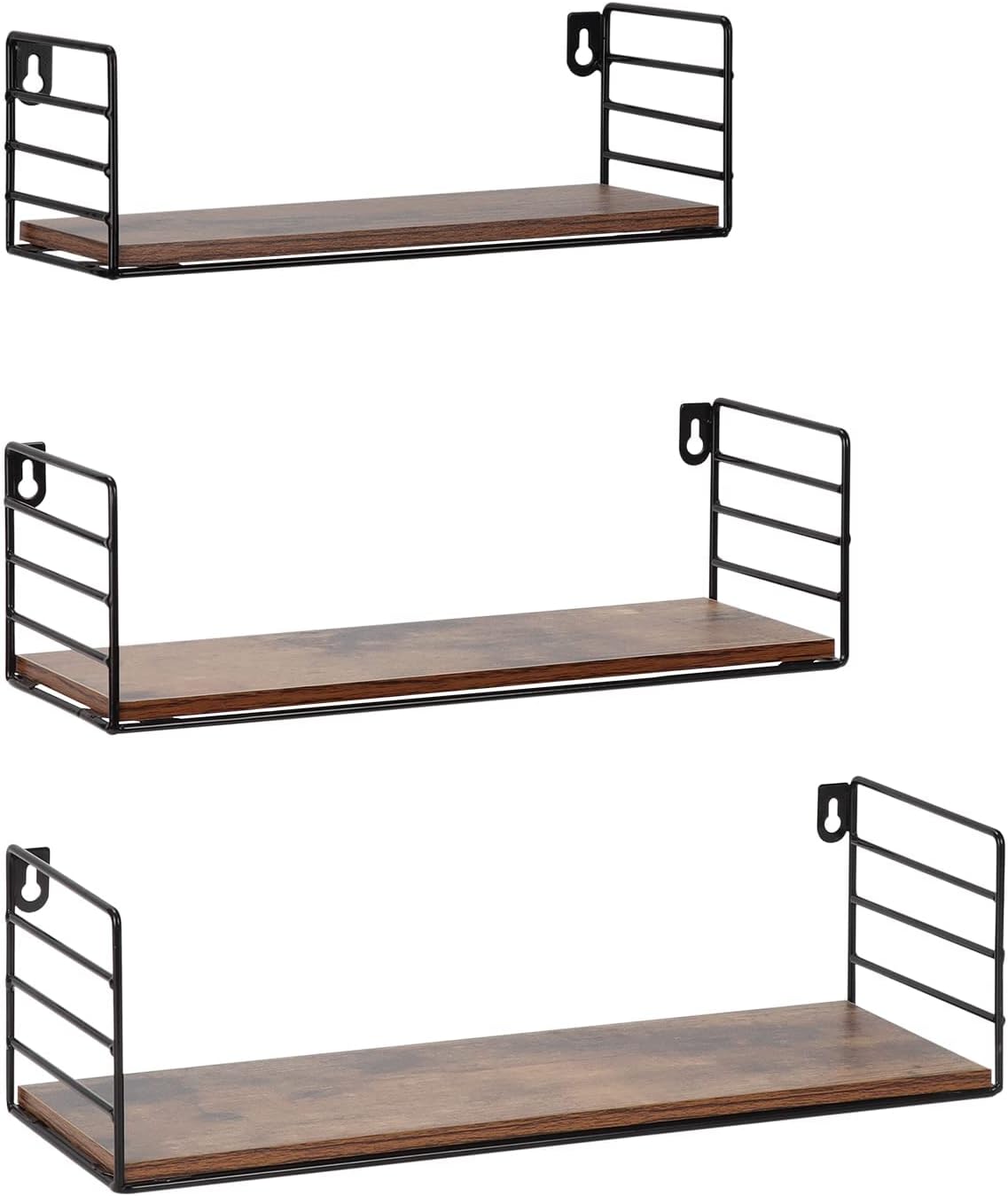 Amazon Brand – Pinzon Rustic Floating Shelves Wall Mounted Storage Shelf for Living Room Kitchen Office, Set of 3, Brown, 5.24"D x 16"W x 4.5"H