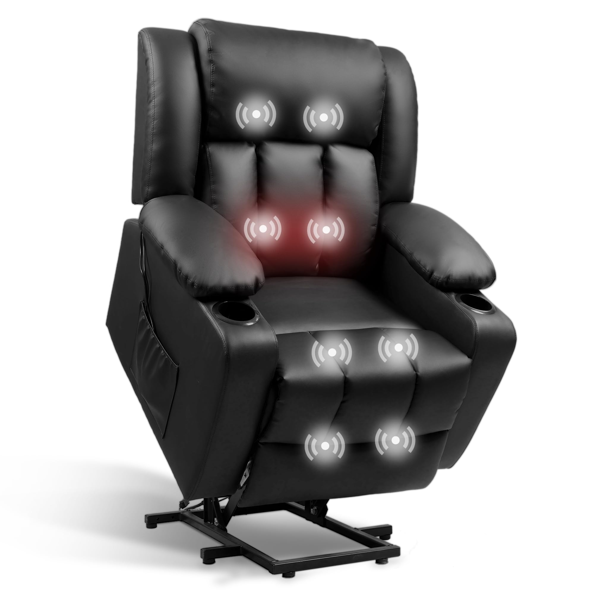 (Incomplete only seat part ) FLEXISPOT XL31 Power Lift Recliner with Massage and Heat for Older People, Oversized PU Leather Lift Sofa with Cup Holders Side Pockets for Living Room Bedroom (Black)