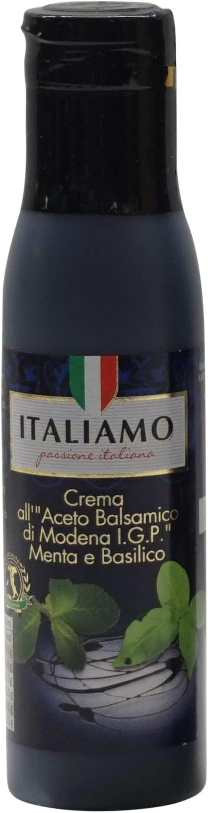 Italiamo: "Crema di Balsamico Menta e Basilico" Balsamic Vinegar of Modena PGI Cream with Mint and Basil 5.3 Ounce (150g) Package [ Italian Import ]
