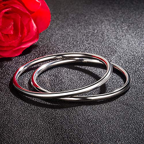 Dankadi Fashion Smooth Moments Charm 925 Sterling Silver Bracelet Minimalist Diy Women 4Mm Bangle Diameter 60-65 Mm Jewelry Gift (2 Piece, Diameter 60 Mm) #TOP2