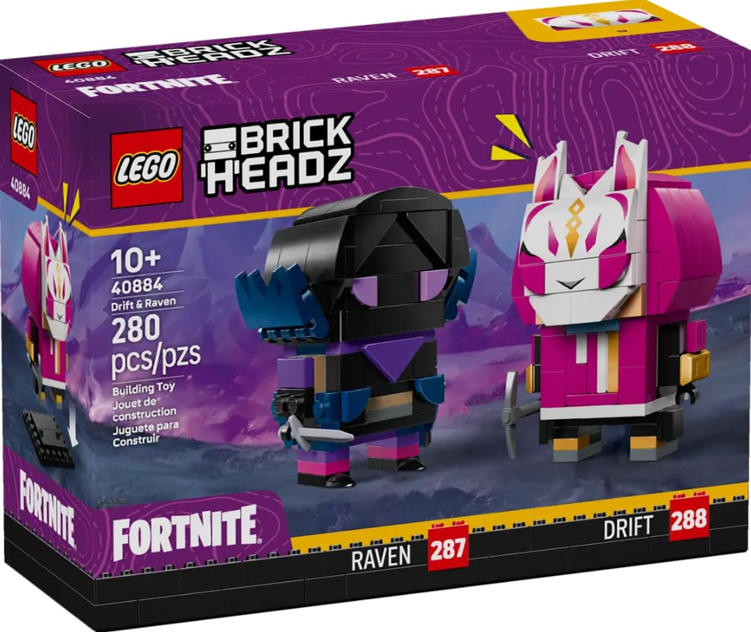 LEGO BrickHeadz Fortnite Drift & Raven Building Set 40884, 280 Pieces, Collectible Gaming Characters, Ages 10+