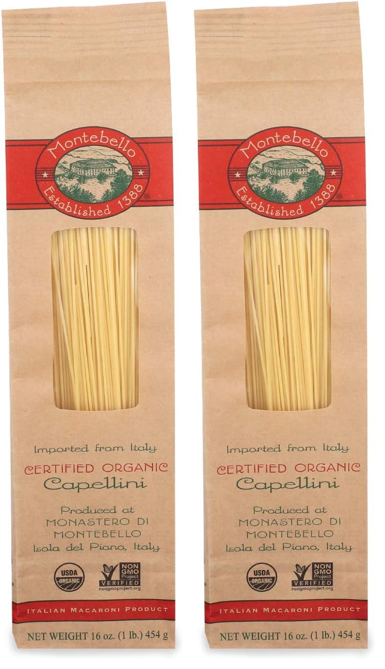 Montebello, Organic Capellini Premium Italian Pasta, 16 oz. (Pack of 2)