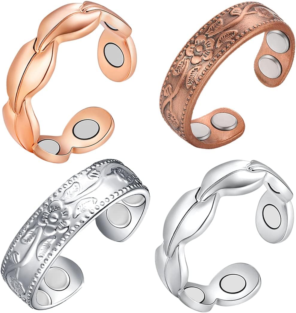 4PCS Copper Rings for Women Pure Copper Magnetic Ring Strong Magnet Adjustable Thumb Fingers Ring